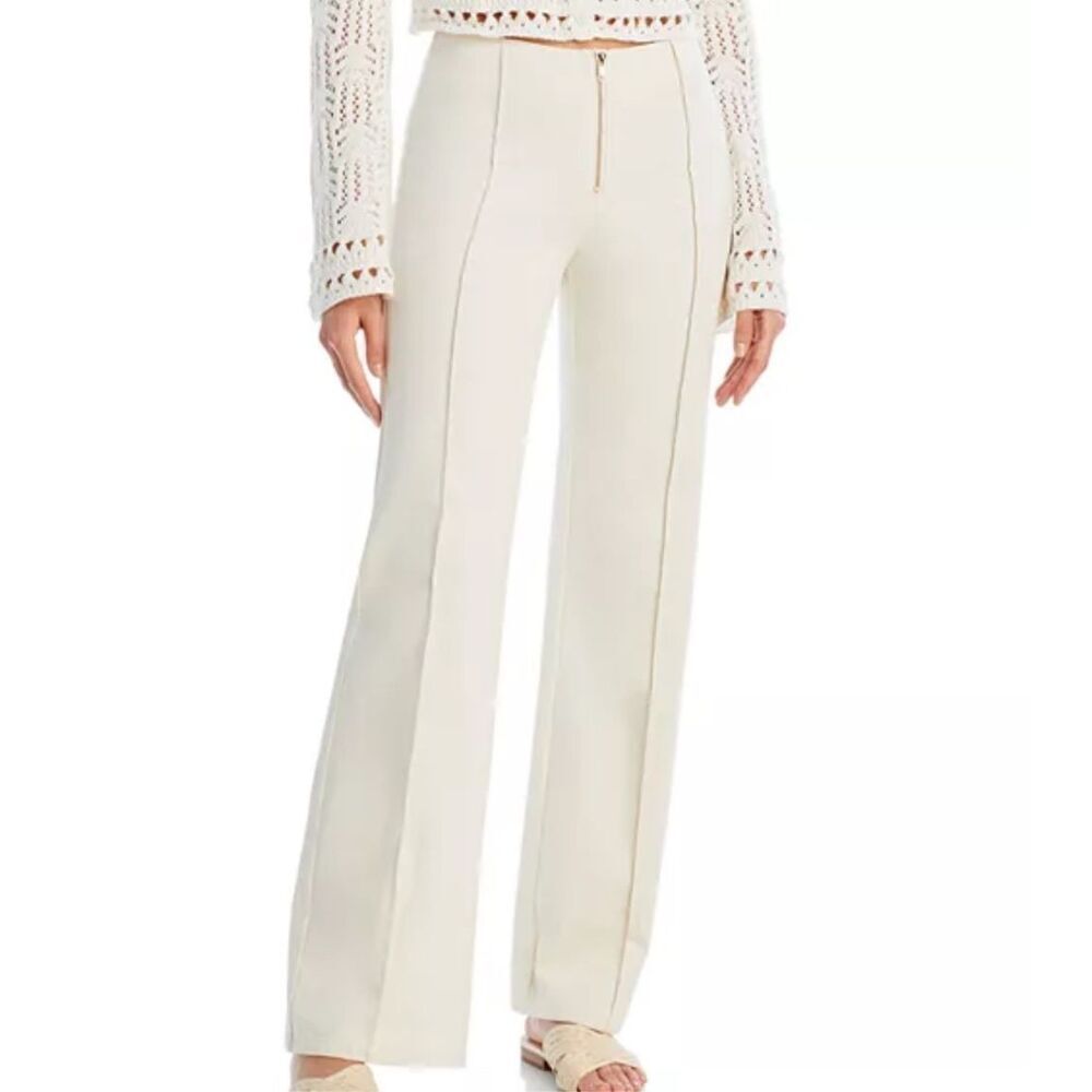 Aqua & Kristopher Brock Beige Pintucked Cotton Zip Wide Leg Pants Size Small